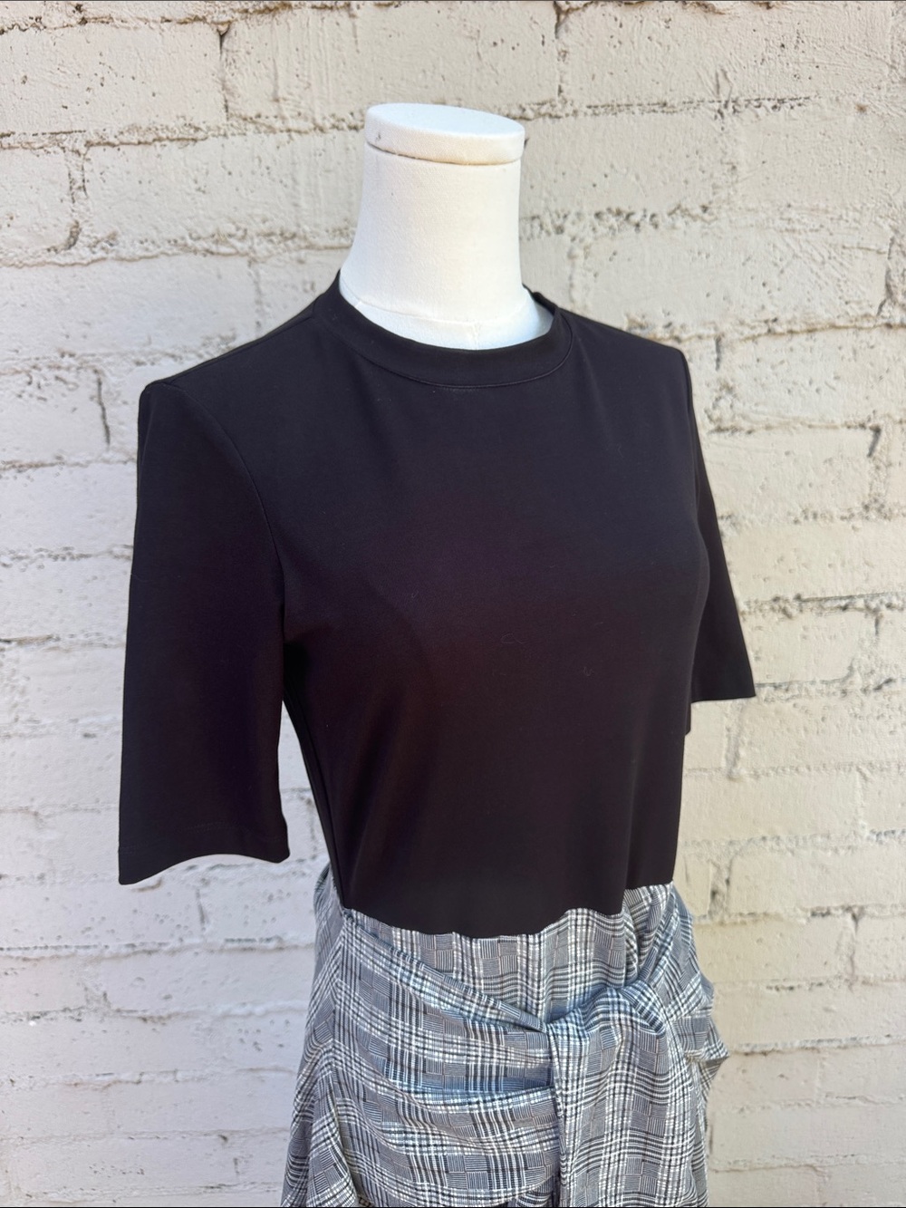 Maje Rapri Color-Blocked Geo Print Midi Dress Plaid Tie-Waist Black Size L (3) - Picture 8 of 16